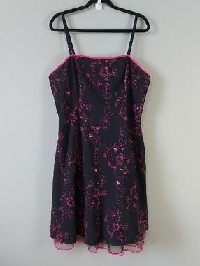 Taboo Goth Witchy Red Floral Embroidery Sequin Slip Dress Plus Size 2X Black
